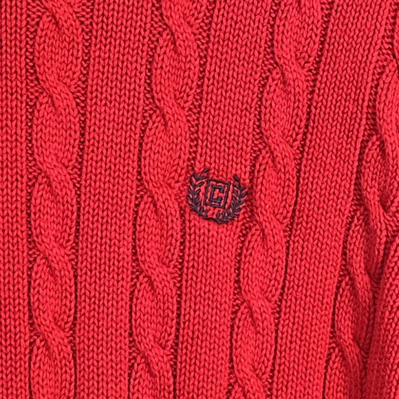 Chaps Cable Knit Sweater Large Mens Red Fisherman Y2K 90s Preppy Chunky Vintage - Picture 3 of 8